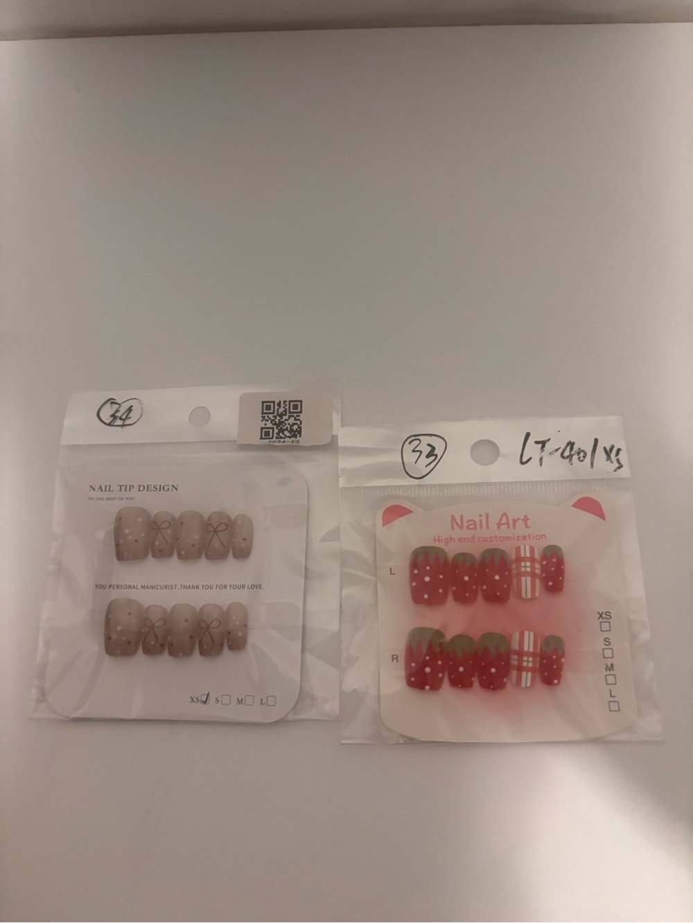 Press-On Nail Set - Nude with Gold Dots & Pink Strawberry Design